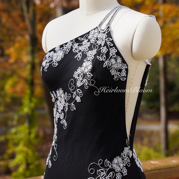 Vintage Y2k Floral Beaded Silk Prom Formal Dress - Picture 7 of 8